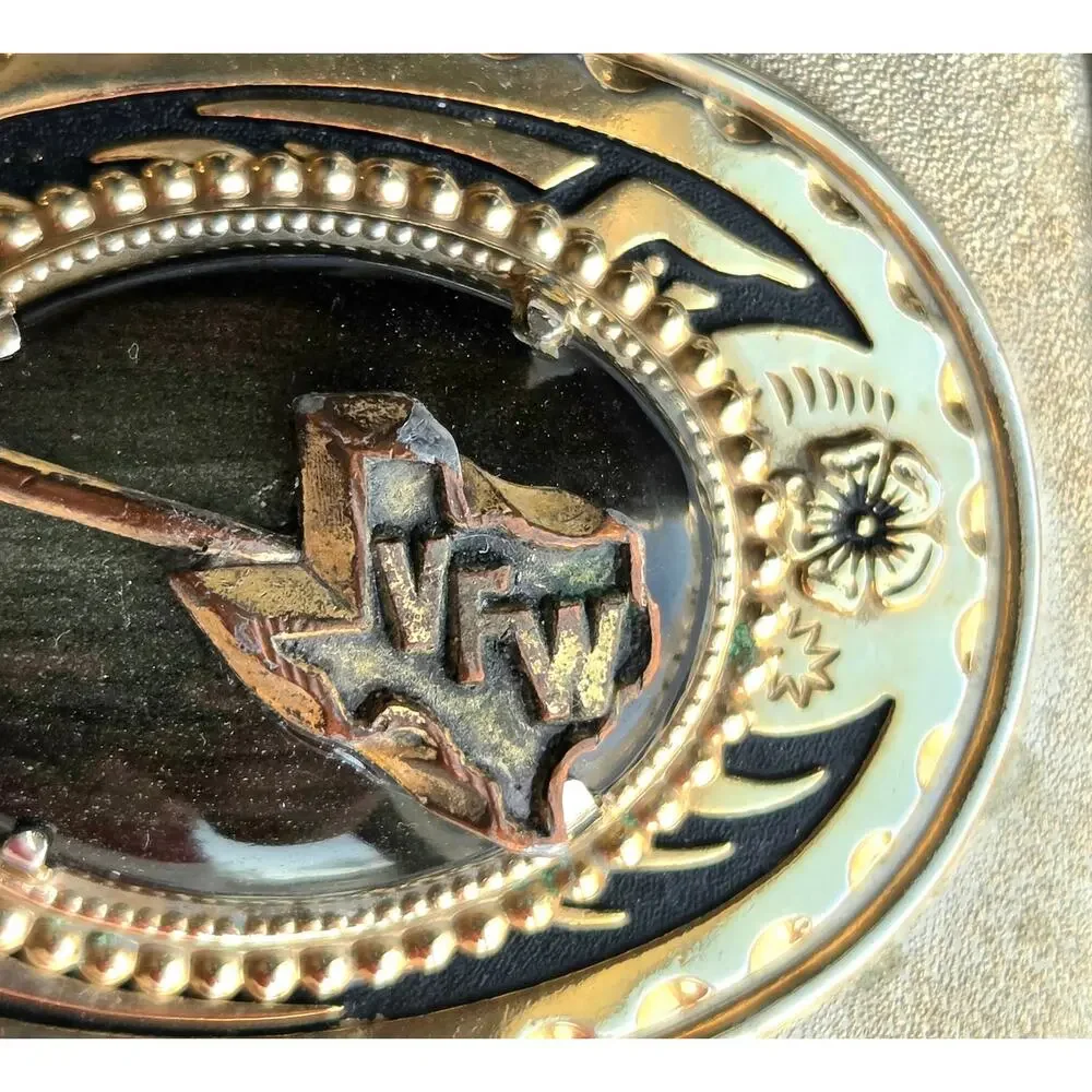 VFW Texas Belt Buckle Brass Gold Tone Veterans of Foreign Wars